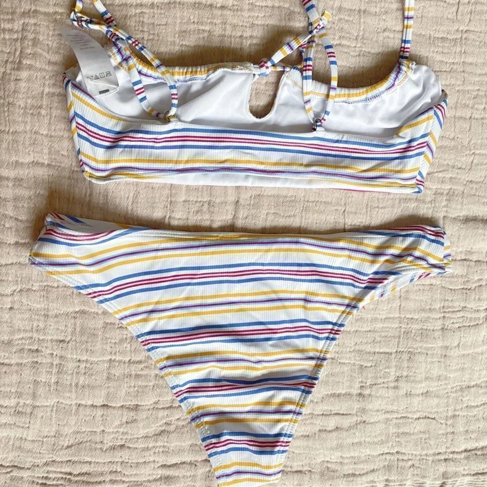 Retro stripe bralette bikini set